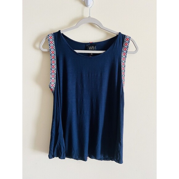 Anthropologie W5‎ Americana Sleeveless Top Medium Geometric Embroidered Trim - Picture 1 of 3